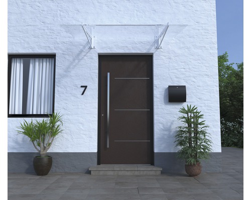 Hauseingang mit Haustür, Briefkasten und Vordach
