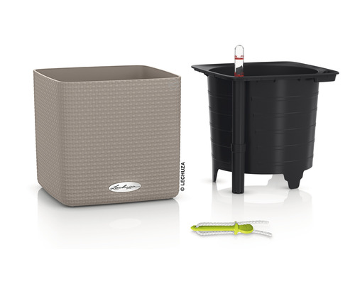 Bac à plantes carré en plastique avec système d''irrigation, indicateur de niveau d''eau et couche de drainage