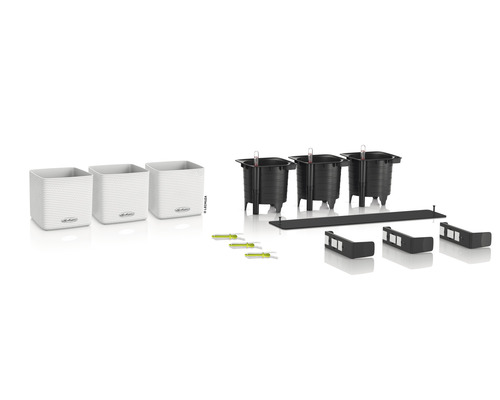 Ensemble de jardinières avec système d''irrigation, composé de jardinières, d''un indicateur de niveau d''eau et d''accessoires