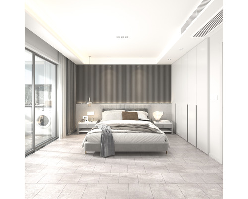 Chambre lumineuse avec lit double, tables de chevet et armoire