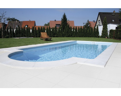 Bordure de piscine margelle Aquitaine dalle de raccordement pour terrasse blanc béton 49,5 x 48,5 x 3,2 cm