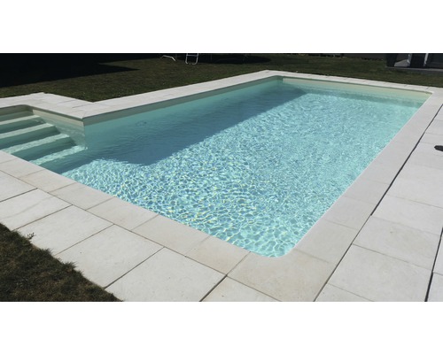 Schwimmbecken mit Treppe und Steinumrandung im Garten