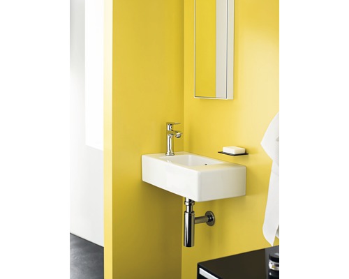 Badezimmer Waschbecken mit Armatur, Siphon und Spiegel