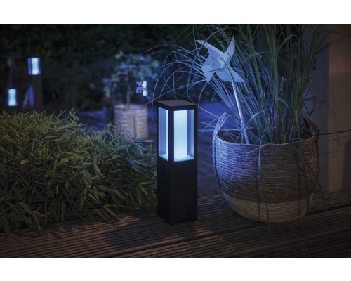 Scène avec éclairage de jardin, jardinière et moulin à vent sur une terrasse en bois