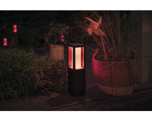 Éclairage de jardin avec luminaire et décoration sur terrasse en bois