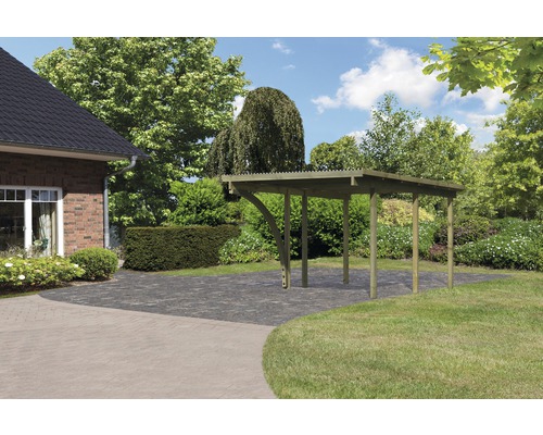 Carport simple Karibu Eco 1B plaques PVC avec 1 arche d’entrée sans ferrures 268x387 cm traité en autoclave par imprégnation