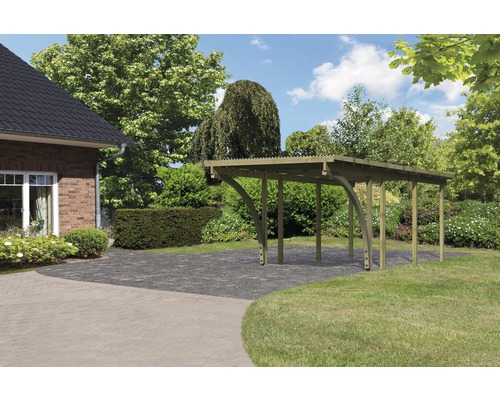 Carport simple Karibu Eco 2C plaques PVC avec 2 arches d’entrée sans ferrures 268x576 cm traité en autoclave par imprégnation