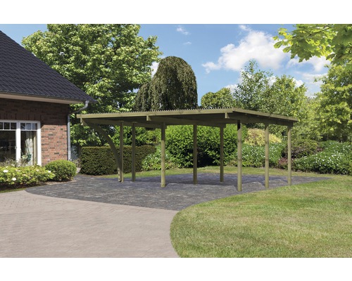 Carport double Karibu Eco 1B plaques PVC avec 1 arche d’entrée sans ferrures 527x387 cm traité en autoclave par imprégnation