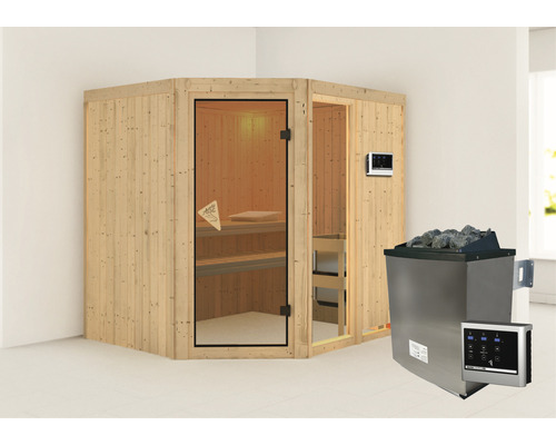 Sauna modulaire Karibu Siona 2 avec poêle 9 kW et commande extérieure, sans couronne