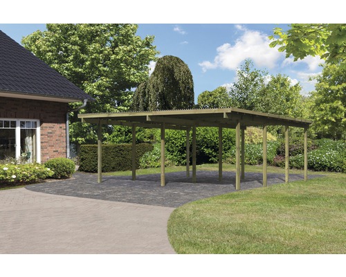 Carport double Karibu Eco 2A plaques PVC sans ferrures 527x576 cm traité en autoclave par imprégnation