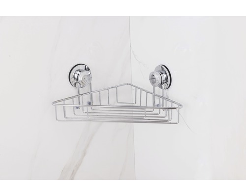 Eckregal mit Saugnäpfen zur Befestigung im Badezimmer