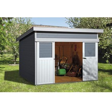 Blockbohlenhaus weka Lugano mit Fussboden 315 x 280 cm grau-weiss