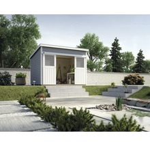 Blockbohlenhaus weka Lugano mit Fussboden 315 x 280 cm grau-weiss