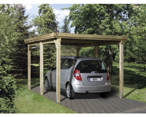 Carport simple weka 617 taille 1 avec toiture en acier 322x512 cm traité en autoclave par imprégnation