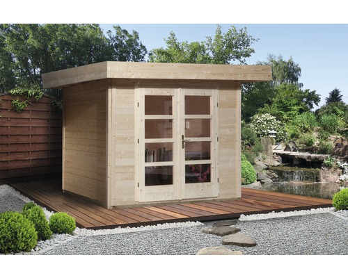 Gartenhaus weka Designhaus 126+ Gr. 2 hohes Durchgangsmass 195 cm, mit Fussboden 356 x 314 cm natur