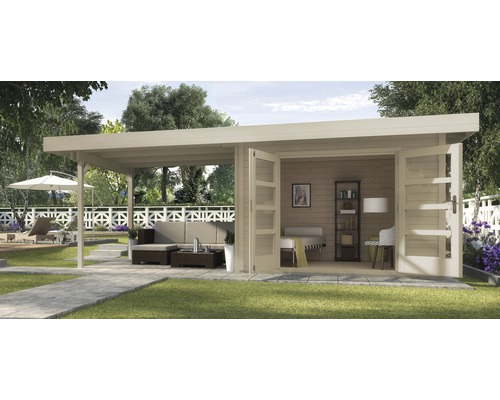 Abri de jardin weka Designhaus 126 B+ taille 1 avec plancher et toit en appentis 590x240 cm naturel