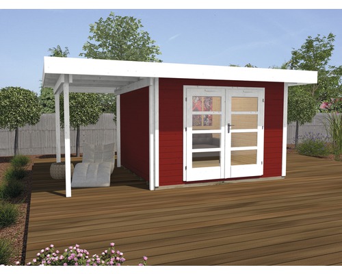 Abri de jardin weka Designhaus 126 A+ taille 1 avec plancher et toit en appentis 442x240 cm rouge