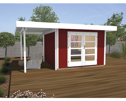 Gartenhaus weka Designhaus 126 A+ Gr. 1 hohes Durchgangsmass 195 cm, mit Fussboden und Schleppdach 500 x 314 cm rot