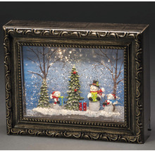 Boule à neige décorative avec motif bonhomme de neige dans un cadre photo