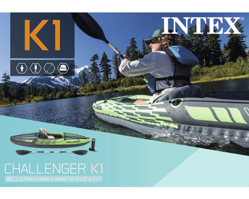 Kayak Intex Challenger K1 avec pagaie sur l''eau