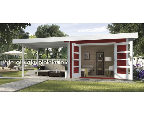 Abri de jardin weka Designhaus 126 B+ taille 2 avec plancher et toit en appentis 590x300 cm rouge