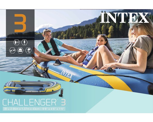 Intex Challenger 3 Schlauchboot mit Paddeln und Luftpumpe für drei Personen