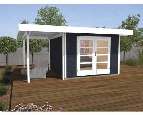 Abri de jardin weka Designhaus 126 A+ Taille 2 grande hauteur de passage 195 cm, avec plancher et toit en appentis 500 x 375 cm anthracite