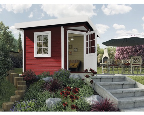 Abri de jardin weka Designhaus 213+ taille 1 avec plancher 238x238 cm rouge