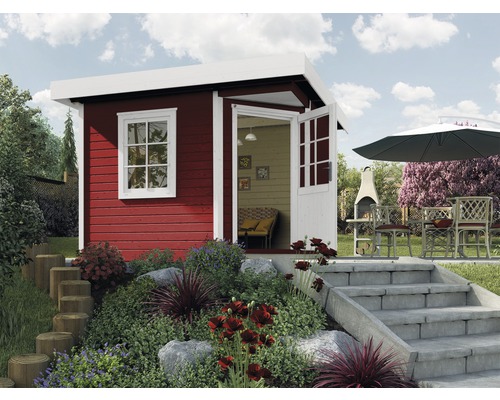 Abri de jardin weka Designhaus 213+ Taille 1 grande hauteur de passage 195 cm, avec plancher 278 x 278 cm rouge Abri de jardin weka Designhaus 213+ Taille 1 grande hauteur de passage 195 cm, avec plancher 278 x 278 cm rouge