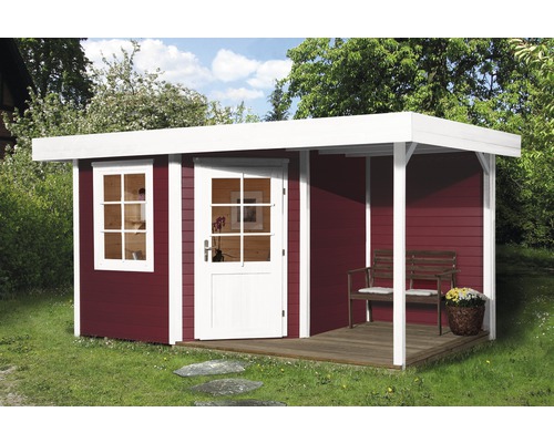 Gartenhaus weka Designhaus 213 A+ Gr. 1 hohes Durchgangsmass 195 cm, mit Fussboden und Schleppdach 500 x 278 cm rot