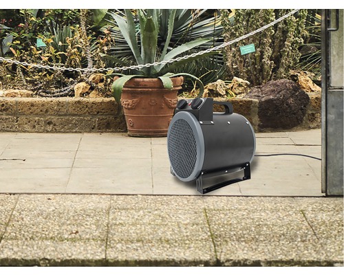 Radiateur soufflant d''extérieur devant des plantes