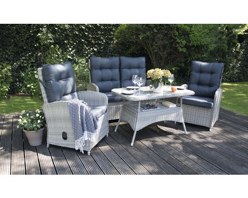 Table de jardin avec chaises 4 places comprenant 2 fauteuils,canapé poly rotin aluminium marron