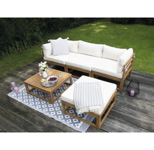 salon de jardin 4 places composé de: fauteuil, tabouret, table en bois y compris galettes d'assise