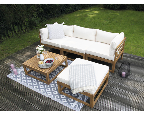 Loungeset 4 -Sitzer bestehend aus: Sessel, Hocker, Tisch Holz inkl. Auflagen
