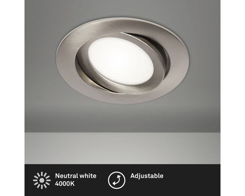 Éclairage encastré LED IP23 7 W 600 lm 4000 K pivotant nickel/mat Ø 10,6/9 cm 230 V