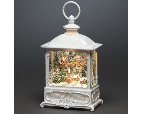 Dekorative Weihnachtslaterne mit Weihnachtsmann im Schlitten und Winterlandschaft