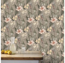 Tapete mit Blumenmuster und Vogelmotiven