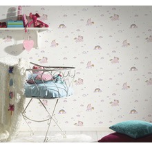 Papiertapete 36158-1 Boys & Girls weiss Einhorn rosa