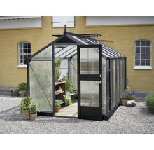 Serre avec porte ouverte et plantes à l''intérieur