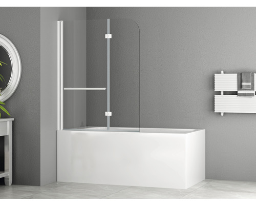 Pare-baignoire 2 pièces basano Drena 112 x 140 cm verre transparent couleur de profil blanc mat