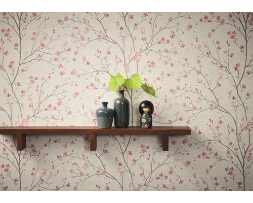 Papier peint avec motif d''arbre et de fleurs sur fond clair