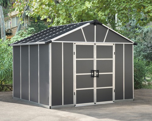 Gartenhaus Palram – Canopia Yukon 11x9 inkl. Polycarbonat-Dach ohne Boden 332 x 271 cm grau