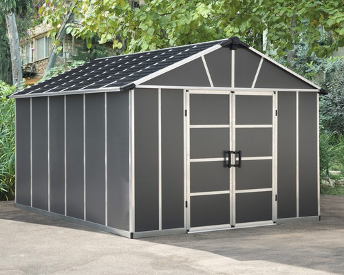 Abri de jardin Palram – Canopia Yukon 11x13 avec toit en polycarbonate avec plancher 333 x 396 cm gris