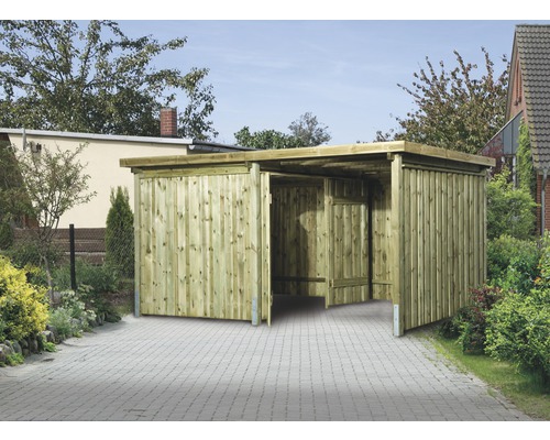 Abri de jardin weka 607 variante 2 avec extension ouverte 408 x 318 cm traité en autoclave par imprégnation Abri de jardin weka 607 variante 2 avec extension ouverte 408 x 318 cm traité en autoclave par imprégnation