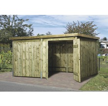 Holzgarage mit Schiebetüren und Flachdach