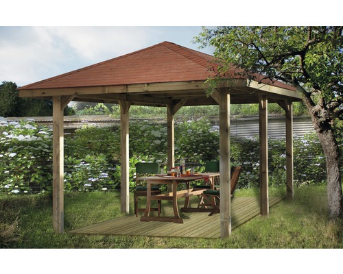 Oasis de jardin pavillon weka 651 D taille1 avec bardeaux 263x514 cm traités en autoclave par imprégnation