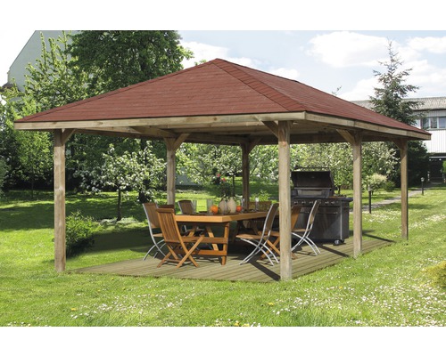 Oasis de jardin pavillon weka 651 D taille3 avec bardeaux 357x702 cm traités en autoclave par imprégnation