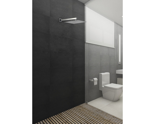 Modernes Badezimmer mit Dusche, Toilette und Holzfußboden