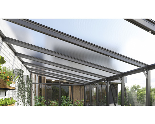 Toit de terrasse avec toit transparent et plantes