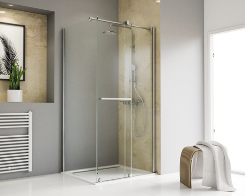 Porte de douche avec paroi latérale Schulte TouraPlus 75x120 cm verre transparent couleur du profilé chrome